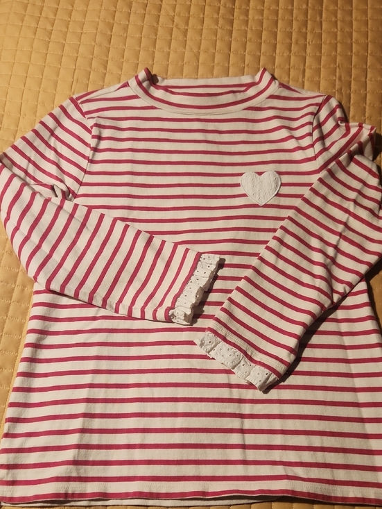 Talbots Tops - Talbots Pink and White Striped Long Sleeve Top with Heart Applique
